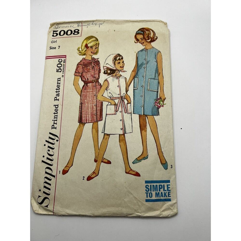 Vintage 1970s Sewing Pattern Women’s Girls Dress Simplicity 5008
